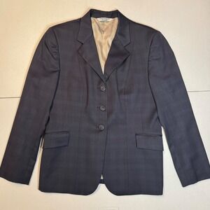 GRAND PRIX Equestrian Hunt Academia Wool Blazer Plaid Navy Blue Classic Canada
